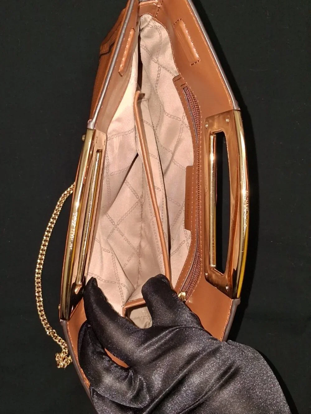 Michael Kors Berkley Legacy Large Convertible Leather Clutch Luggage Brown